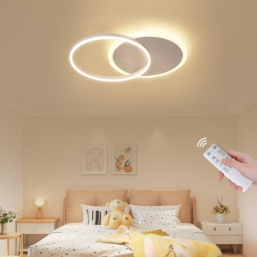 LXJCSM LED Deckenleuchte, 24W Dimmbar Deckenlampe, Modern Lampe Wohnzimmer 55cm 2-ring Led Lampen Deckenlampen, Weiß Aluminium Led Deckenlampe für Schlafzimmer Wohnzimmer Büro Arbeitszimmer