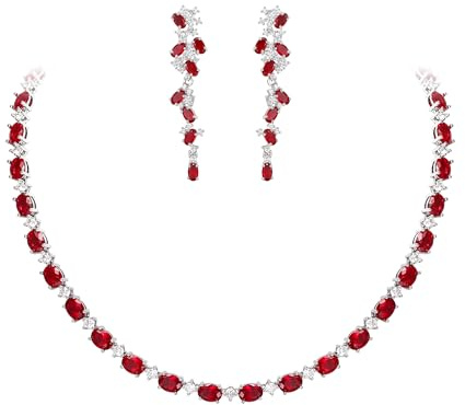 EVER FAITH Zirkonia Schmuck Set elegant oval geformt Geburtsstein Hochzeit Party Halskette baumeln Ohrringe Geschenk für Damen Mutter