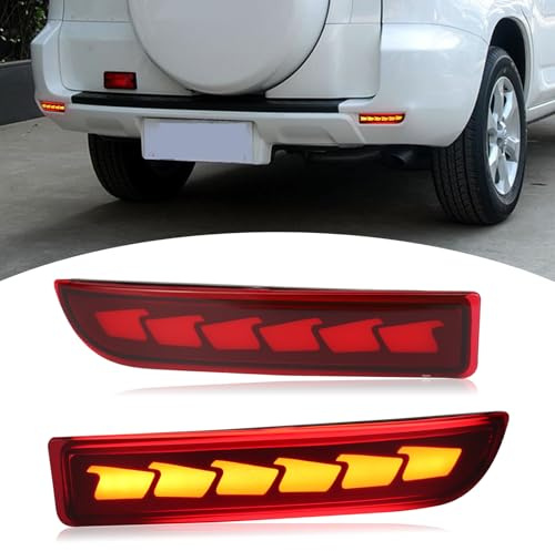 BINQIGOO LED Rear Bumper Reflector Light Compatible with 2006-2012 Toyota RAV4 Tail Brake Fog Lamp DRL Turn Signal (Red lens)
