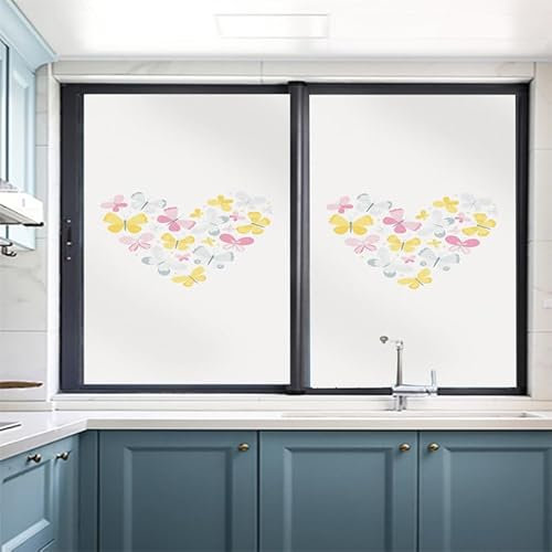 Fensterfolie Rosa Schmetterling Gelb Milchglasfolie Fensterfolie Milchglas Selbstklebend Fensterfolie Sichtschutz Blickdicht Fenster Sichtschutzfolie Folie für Fenster Fensterfolie Bad 45x100cm/6 Pcs