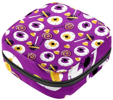 Halloween Pink Eye Ball Lutscher für die erste Periode Kit für Mädchen, Tampon-Slipeinlagen, Menstruations-Geldbörse, Stilleinlagen-Halter mit Reißverschluss, hygienischer Serviettenbeutel-Organizer