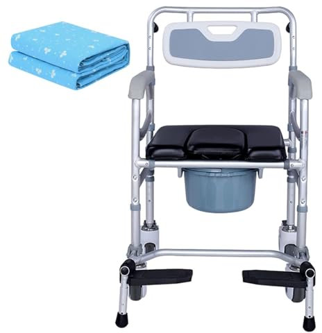 LIBRACTA Toilettenrollstuhl, Kommodenstuhl Toilettenstuhl Nachtstuhl Höhenverstellbarer rutschfest Duschrollstuhl Mit Klappbarer Fußstütze/Rückenlehne (Mit Inkontinenzauflage)