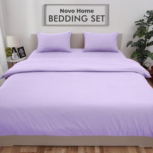 Bedding Set Super King with Fitted Sheet, Duvet Cover & 2 Pillowcases – Lilac Microfibre 4 Piece Bed Set | Soft, Durable & Easy Care Super King Bedding for All Season Comfort in Modern Bedroom