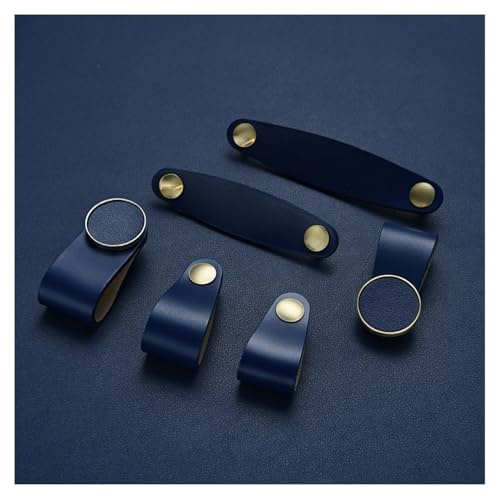 SMTCM Ledergriffe für Möbel 6 Stück 96/128MM Dunkelblau Leder Handgriffe mit Schrauben Doppelloch Modernen Möbelknöpfe Schrankgriffe Möbelgriffe Vintage Ledergriff Schlaufe für Küche Tür Wohnkultur