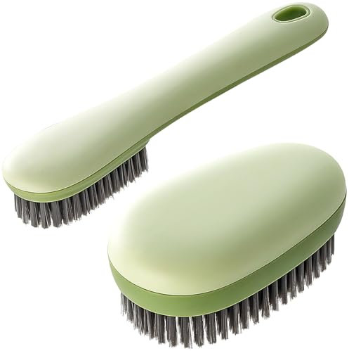 Laundry Stain Removal Brush Shoe Cleaning Brush 2 Pack Scrub Brush Set for Stains Small Scrub Brushes for Cleaning Easy Grip Household Cleaning Brushes Perfect for Cleaning Sneakers, Fabrics (Green)