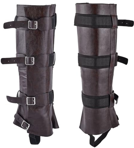 GORGECRAFT 2pcs Protège Jambes de Chevalier Médiéval Couvre Bottes Renaissance en Simili Cuir Guêtres de Chevalier Viking Marron Noix de Coco Steampunk Boucle de Ceinture Réglable Halloween Cosplay