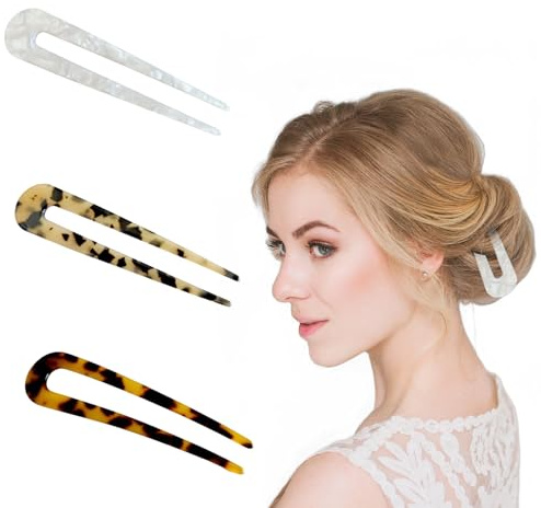 3 Stück U-förmige French Hair Pin, French Twist Hair Pin, Zinken Haarnadel Dutt Haarstäbe, French Pin Haargabel, Retro Haarnadeln Stick, für Frauen Mädchen Haarstyling Zubehör
