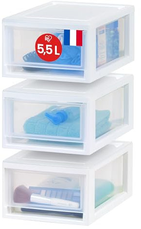 Iris Ohyama, Clear Plastic Storage Drawer, Stackable, White, 7L, Set of 3, Multifunctional, Visible Content, For Groceries, Bathroom, Toys, Office, Chest, Organizer, BPA Free, MSD-1