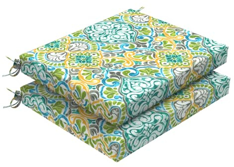 DYTXIII Set of 2 Outdoor Chair Cushions, Water Resistant 18.5x16x2 Square Seat Cushion for Patio Dining Chairs, High-Density Replacement Pads for Indoor Outdoor Furniture - Damask Green