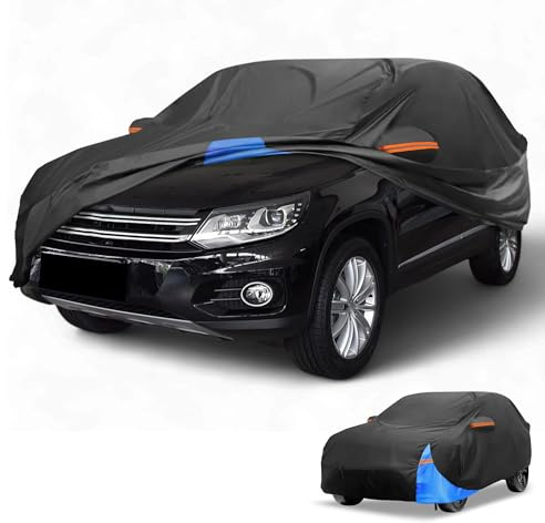 Partuto Housse Voiture Étanche pour VW Tiguan 2016-21 1Pc | Noir Et Bleu, 210D Oxford Cloth, Protection Anti-Uv Complète, Toutes Saisons Pour Extérieur, 480x185x150cm