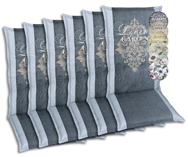 GO-DE Textil Bequeme und attraktive Polsterauflagen für Hochlehner-Gartenstühle (6er-Set, Wappen Living Garden anthrazit, Hochlehner)