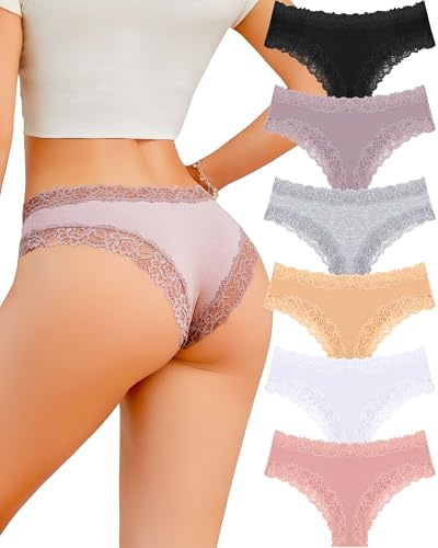 FINETOO Cotton Underwear Womens Sexy Lace Cheeky Low Rise Panties 6 Pack | thongs tanga lingerie swimsuits clothing dresses outfits bras Apparel Wear gym cute outdoors christian resort active