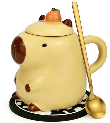 Disoza 450 ml Taza Capybara Tazas bonitas Taza de té con tapa Taza de café Regalo de cumpleaños Taza de café para novia Mujeres