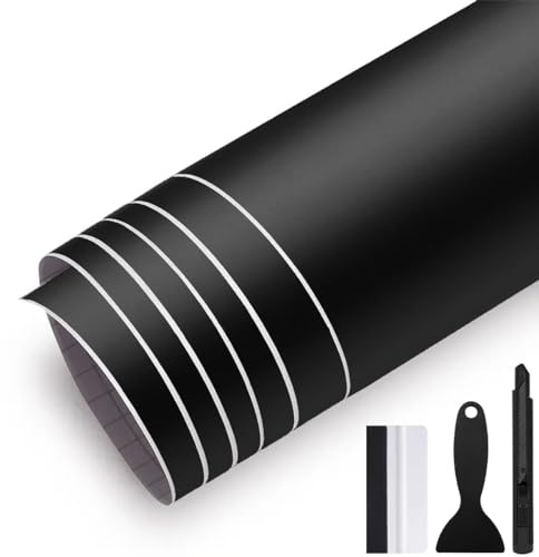 GRTHTATI 50cm x 150cm Matt Schwarz Auto Folie Autofolie Blasenfrei mit Luftkanälen Klebefolie Auto Außen Wrapping Folie Innenraum für Motorrad, Bike, DIY (Matt Schwarz, 50cm x 150cm)