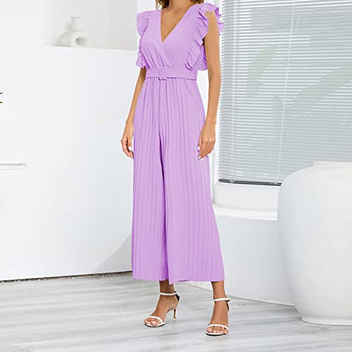 Jumpsuit Damen Lang Sommer, Ärmellos Overall Damen Elegant, Playsuit Einteiler Kuschelig Festival Outfit Hohe Taille Hose Weites Bein Hosenanzug Business Romper Einfaches Sommer Jumpsuit Damen Luftig