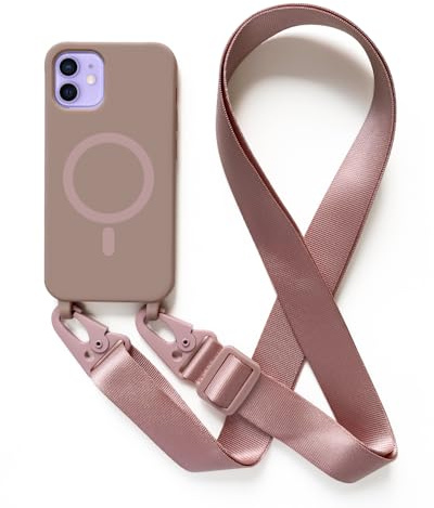 Cover Compatible con iPhone 12 Mini(5.4) rimovibile custodia in silicone ,[Antiurto] [AntiGraffio] [Antiscivolo]Custodia con Regolabile Collana per Cordino Collana Necklace Cover Corda-Rosa