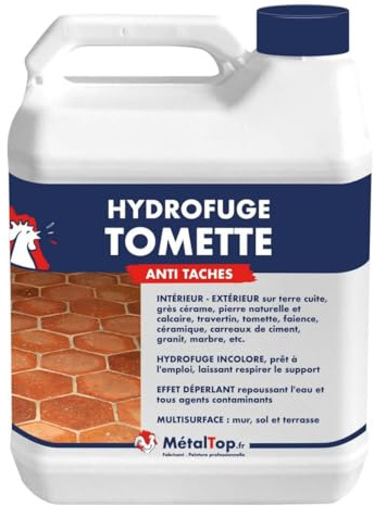 Metaltop - Hydrofuge Tomette - 5 L - Protection invisible anti-taches pour sols en terre cuite et carreaux poreux