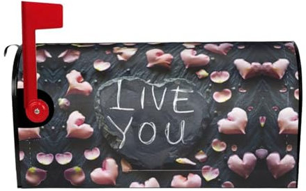 Fundas para buzón de correo con texto en inglés I Love You Words With Hearts, decoración al aire libre, fácil de instalar con tiras magnéticas suaves