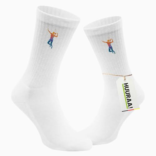 Huuraa Unisex Socken Badminton bunte Silhouette Geschenk | Baumwolle Tennissocken Geschenkidee Weiße Sportsocken mit Motiv Unisex Baumwollsocken für Frauen und Männer