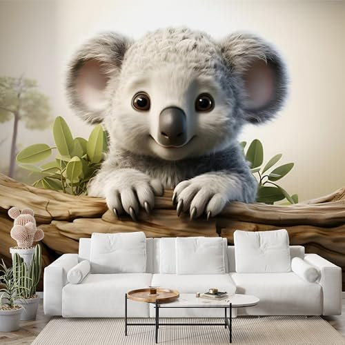 Boceoey Papier Peint Panoramique Koala Faune 3D - Motif Jungle Animal - Décoration Murale pour Salon & Chambre, Intissé Autocollant Papier Mural, 350x256 cm N-84