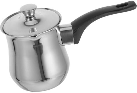 SMASOLO Stainless Steel Turkish Coffee Pot and Milk Frothing Kettle 360ml Lid Small Sauce Pan Butter Warmer for Stove Top Camping and Home Use