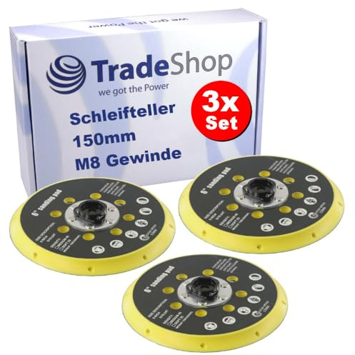 Trade-Shop - 3 discos de apoyo para lijadora orbital (150 mm, compatible con Makita BO6030 BO6040, compatible con lijadora excéntrica Festool RO1 ET2 ES150 ETS150)