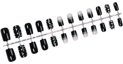 Lot de 24 faux ongles français pour diplômés - Pour Noël, hiver - En forme de flocon de neige - Presse à strass