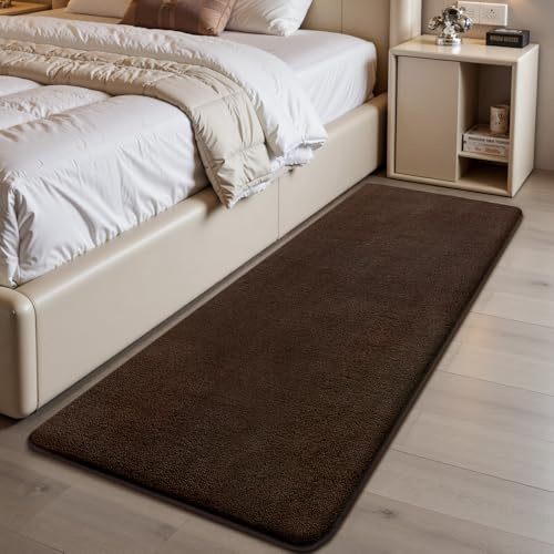 Treeboy Rugs Living Room 60x200cm,Coffee Shaggy Fluffy Rug,Short Pile Soft Runner Rugs,Anti-Slip Washable Area Rug for Bedroom,Modern Floor Carpets for Kids Living Room Hallway Entryway
