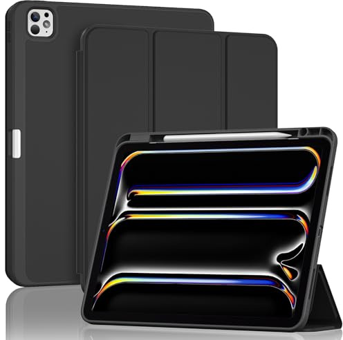 ProCase Custodia per iPad Pro 13 Pollici M5 2025 M4 2024 con Portamatita, iPad Pro 13 Modello: A2925 A2926 A3007 Triple Stand Smart Folio con Copertura Posteriore in TPU Morbido -Nero