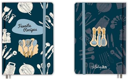LuBudingJoy Receptbok att skriva i dina egna recept, inbunden tom kokbok, anpassningsbar A5 receptjournal för 148 recept (Blå verktyg)