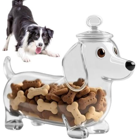 Shaersu Dog Treat Container, Clear Airtight Dog Treat Jar with Lids, Dachshund Shape Snack Canister, Pet Cookie Dispenser, Dogs Shape Snack Canister for Kitchen, Home, Interactive Trainings