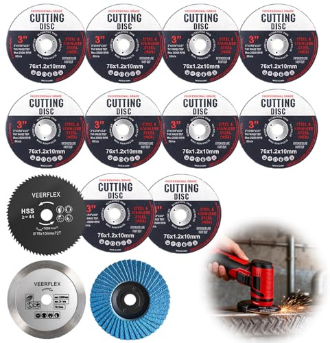 Trennscheibe 76mm, 13 Stück Trennscheiben, Winkelschleiferscheiben für 10 mm Bohrung, Winkelschleiferscheiben zum Schneiden von Metall, Stein, Holz, Kunststoff, Schleifen, 76x1.2x10mm