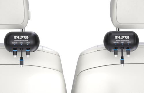 OHLPRO Retractable Backseat Car Charger [2 Pack], 3-in-1 Multi Car Charging Station with USB-C/USB-i/Micro-USB, 15W Fast Charging for iPhone, Samsung, Android, Headrest Mount for Uber Taxi Rideshare