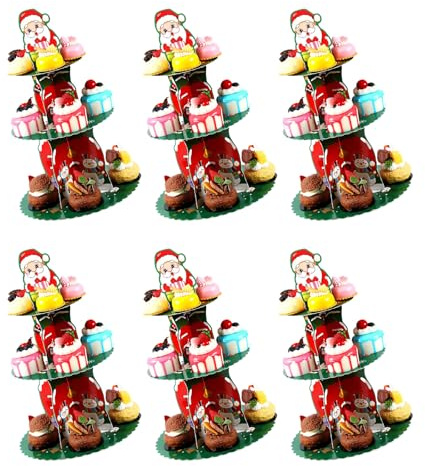 YUGSHNKFC Ensemble De 6 Supports Gâteaux en Papier pour La Fête Noël Sweet Treat Présentation Stand Display Rack Snacks Shelf Holiday Baking Accessoires