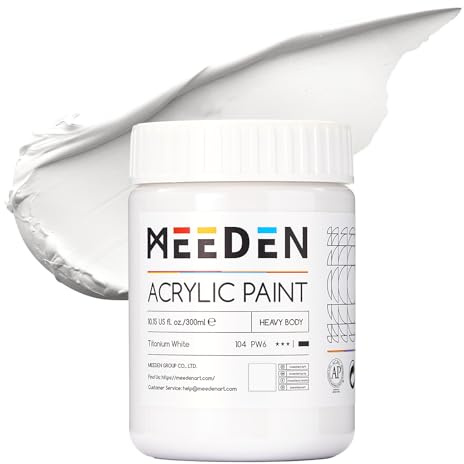 MEEDEN Titanweiß Acrylfarbe: 300ml Heavy Body Acrylfarbe im Glas - Dicke Künstlerfarbe für professionelle Künstler zum Malen auf Leinwand Holz | Thick Art Paints for Professional Artists Painting on Canvas