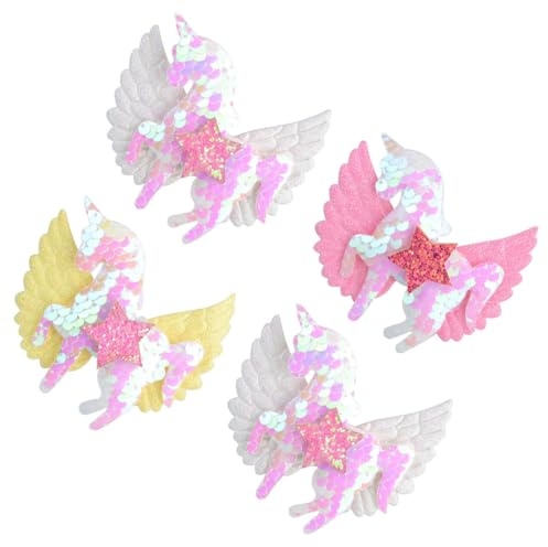 ROMISBABA 4 STÜCKE Teiliges Einhorn Haarschmuck für Mädchen mit Glitzer Stern und Flügel Design Sicherer Halt Vielseitig Einsetzbar für Frisuren und Besondere Anlässe