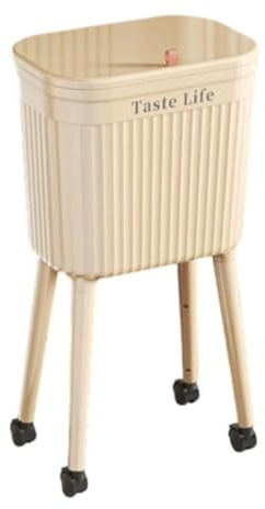 Yajuyi Cubo de Basura Alto con Ruedas, 16 L, Portátil Y Elegante, Ideal para Restaurantes, Cocinas, Baños Y Habitaciones de Huéspedes, Beige, Individual