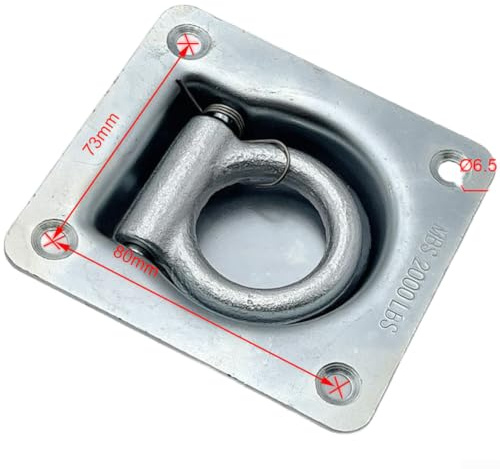 Jotekonoby Ancoraggio da pavimento per rimorchio con anello a D integrato, resistenza alla rottura di 907,2 kg, in acciaio inox, con molla per accessori e fissaggio del carico