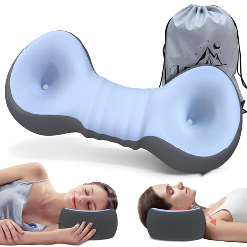 Mixiniso Cervical Neck Roll Pillow, Say Goodbye to Neck Pain, Travel Neck Support Pillow for Side Sleepers, Ergonomic Memory Foam Camping Pillow, Cervical Traction Device with Storage Bag