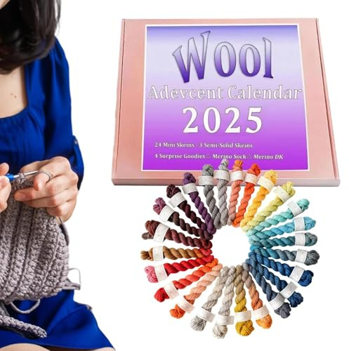 Wolle Adventskalender 2025, Strickgarn Weihnachten Countdown Kalender, Saisonale Bastelbedarf für Stricker, Wolle Stricken Kit für Mädchen, Frauen, Freunde & Weihnachten Handwerk Projekte