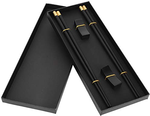 Kadimendium Juego de Palillos de Estilo Chino con Incrustaciones de Cobre y Carácter Fu, Calidad Premium para una Fácil Limpieza, Perfecto para Cocina Japonesa y Barbacoa Coreana, 5 Pares para (Dos