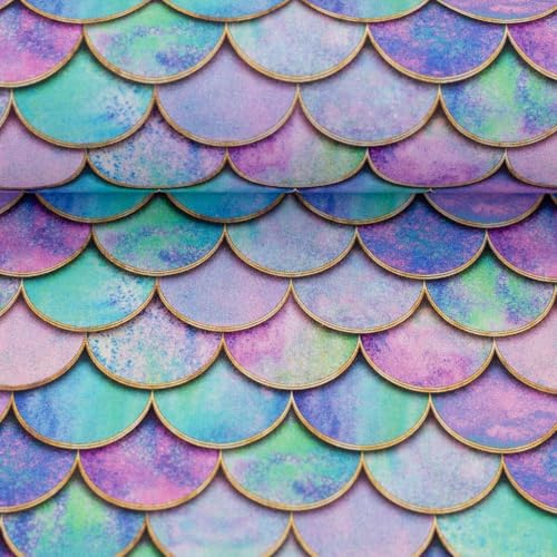 Baumwollstoff MERMAID Meerjungfrauen Schuppen - 3 Farben - Meterware – 100 % Baumwolle – Öko-Tex Standard 100 – ideal für Schultüten, Kinderkleidung, Kissen, Deko – ab 50 cm (bunt)