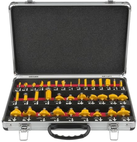 Topolenashop Set 35 Frese per Legno con Codolo 6 mm – Kit Frese per Fresatrice Verticale e Rifilatore, Frese Professionali per Scanalare, Rifilare, Sagomare e Decorare con Valigetta | 610113