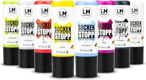 LM-Kreativ Socken Stopp Anti Rutsch Set (8 tlg.) - ABS Antirutsch, Sock Stop Creme, flüssige Sockensohle, Rutsch-Stop