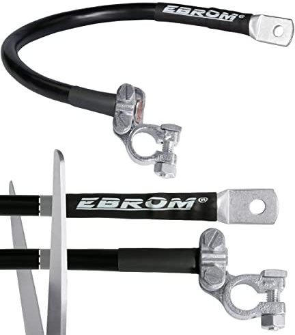 EBROM Batteriekabel MASSE Polklemme Anschluss links 50 mm2 50 cm Schuh M10 | Ab 30 cm bis 2 m - Massekabel SCHWARZ, fertig konfektioniert 50 mm², Ringösen/Kabelschuhe M6/M8/M10/M12 oder ohne Kabelschuh