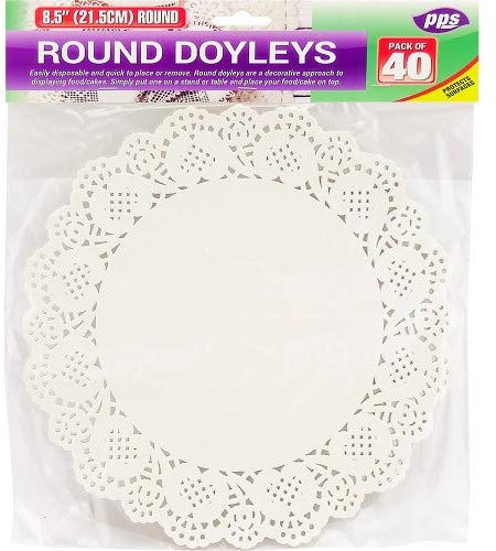 40 X White Round LACE DOYLEYS - 22cm/8.5 Quality Disposable Paper mats Great for Entertaining and Parties