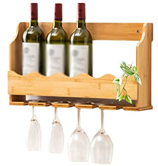 Botelleros Estante Vinoteca Estante de vino montado en la pared, gabinete de vino simple de madera maciza, soporte de copa de vino de pared de restaurante, regalos for adornos de cocina for mamá. Esta