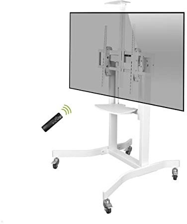 MonLines - Elektrischer Monitorständer (inkl. Fernbedienung) bis 98 Zoll Fernseher, Monitor, TV & Digitale Whiteboards (weiß) - Ständer, Standfuß & Halterung (höhenverstellbar) für Touch Displays