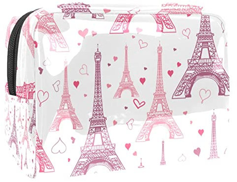 Trousse de Maquillage de Voyage Trousse de Toilette Trousse cosmétique,Tour Eiffel Rose Pastel,Pochette de Maquillage étanche en PVC pour étui à cosmétiques