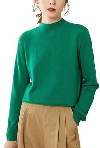 DISSA Damen Kaschmir Raglan Stehkragen Lockerer Pullover,Grün,40